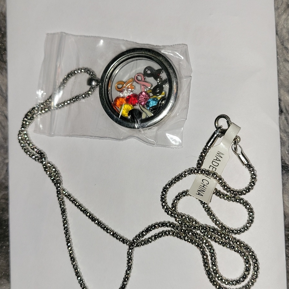 Cancer charm locket and chain